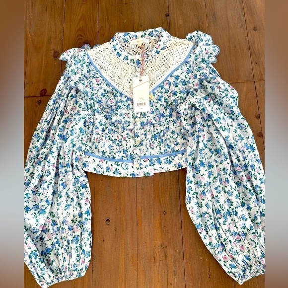 LoveShackFancy Egan top in blue jay song NWT - Picture 5 of 8